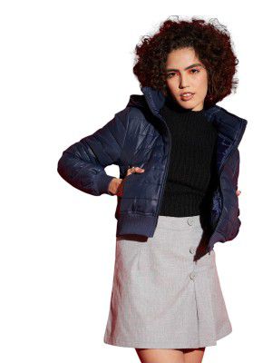 SASSAFRAS Women Hooded Crop Bomber Jacket