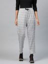 SASSAFRAS Women White & Black Regular Fit Self-Checked Cropped Trousers...