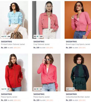 Upto 90% OFF | SASSAFRAS women's Jackets Starts at Rs 189