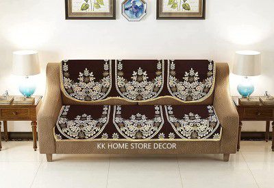 Sasta Sunder Tikau Exclusive Royal Look Velvet Heavy Fabric 500 TC Floral Design 3 Seater Sofa Cover Set -| Set of 6 Piece |-Coffee, Standard