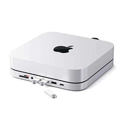 Satechi USB C Hub - Type-C Aluminum Stand & Hub - USB-C Data Port, Micro/SD Card Readers, USB 3.0 & Headphone Jack Port - for M2/ M1 Mac Mini, Mac Studio, 2020 & 2018 Mac Mini (Silver)