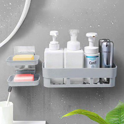 Satpurush Bathroom Accessories - Wall Mounted Shelf Organizer with 2 Soap Holders and 1 Self