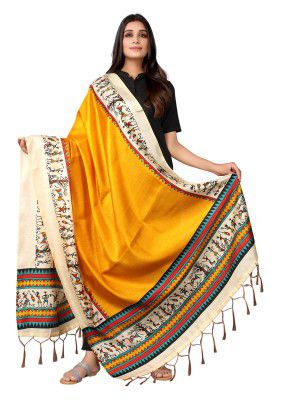 Satrani Womens Poly Khadi Silk Printed & Tassel Dupatta