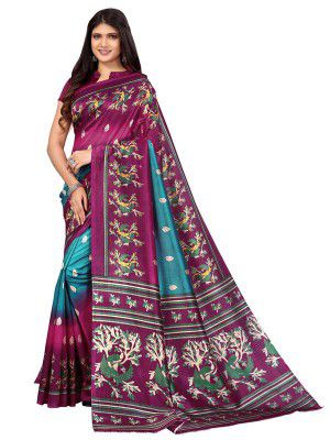 Satrani WomenS Poly Silk Printed Saree With Unstitched Blouse Piece