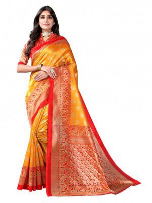 Satrani Women'S Poly Silk Printed Saree With Unstitched Blouse Piece