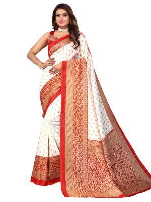 Satrani Women's Printed Poly Silk Saree with Unstitched Blouse Piece
