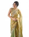 Satrani Women's Shimmer Chiffon Dual Tone Scalloped Border Sequins Embroidery Saree with Unstitched Blouse Piece...