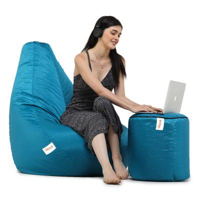 SATTVA All Weather/Outdoor Combo Classic Bean Bag Cover with Round Footstool Cover (Without Beans), Size- XXL