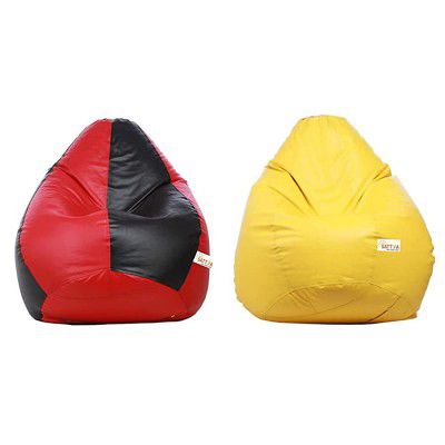 Sattva Classic Filled Bean Bag Combo (XXXL Black Red with XXL Yellow)