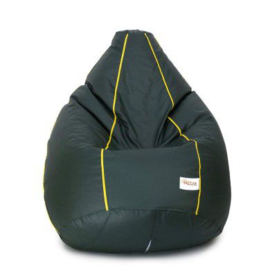 Sattva Classic XXL Bean Bag Filled (with Beans) Colour - Dark Green with Yellow Piping