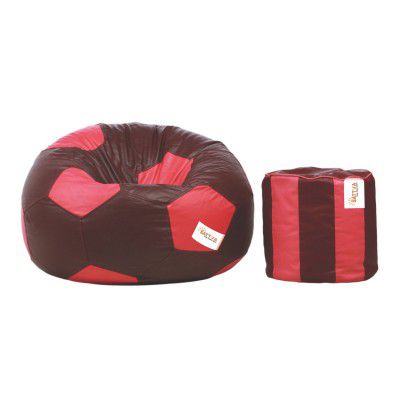 Sattva Combo Football Bean Bag Cover and Round Footstool Cover (Without Beans) - Maroon Pink