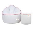 Sattva Combo Muddha Bean Bag Cover and Round Footstool Cover (Without Beans) - (White with Red Piping)