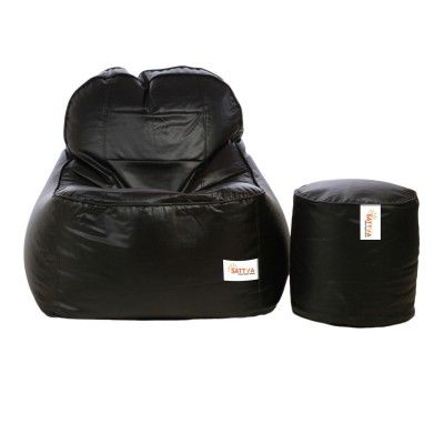 Sattva Combo Rester Bean Bag Cover and Round Footstool Cover (Without Beans) - Black