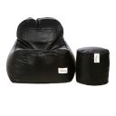 Sattva Combo Rester Bean Bag Cover and Round Footstool Cover (Without Beans) - Black