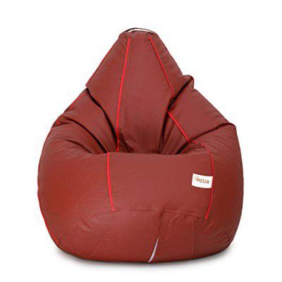 SATTVA Faux Leather Classic XXL Bean Bag Filled (with Beans) Colour_Tan with Red Piping