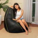 Sattva Faux Leather Classic XXL Bean Bag Filled with Beans | Perfect for Bedroom, Playroom, Living Room, or Dorm Room – Dark Green with Yellow Piping...