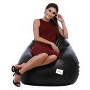 SATTVA Faux Leather Classic XXXL Bean Bag Filled (with Beans)_Black...