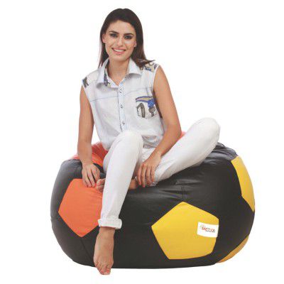 Sattva Football XXL Bean Bag Cover (Without Beans) - Black Orange Yellow