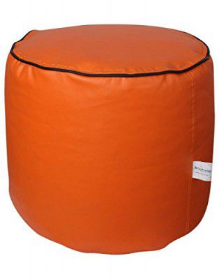 Sattva Round Footstool Cover (Without Beans) - Orange with Brown Piping