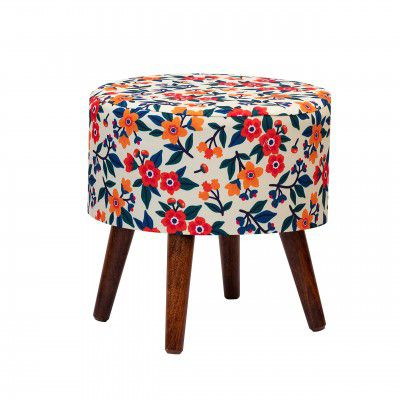 SATTVA Round Wooden Stools for Sitting Ottoman (Collapsible Legs)_(41 x 41 x 43 cm)