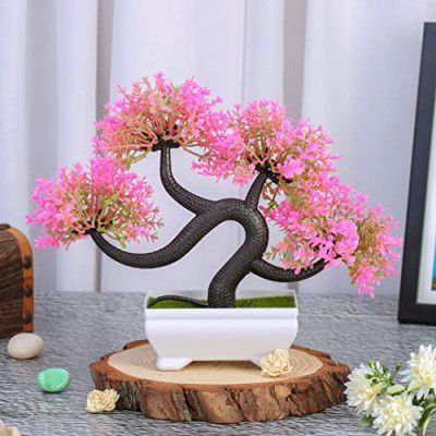 SATYAM KRAFT 1 Pc Artificial Bonsai Flower Tree with Designer Pot for Home Decor, Room Decorations, Living Room Table Decoration Plants and Craft Items Corner,Deepawali
