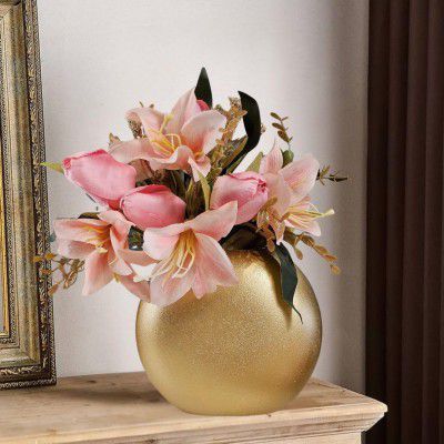 SATYAM KRAFT 1 Pc Wooden Vase (Golden, 16 cm, Only Vase)