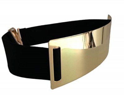 SATYAM KRAFT 1 Pcs Womens Metal 3.5 cm Wide Hollow Design Plate Stretchable Ladies Belt (Golden)