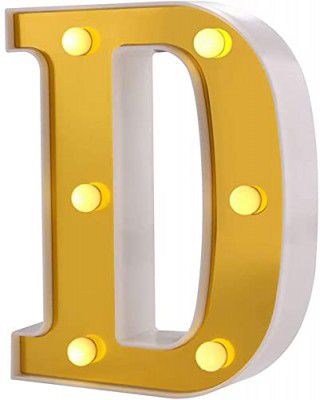 SATYAM KRAFT Marquee Alphabet Shaped Led Light for Home Decoration and Wall Lamp, Golden, 1 Piece ( Letter - D)