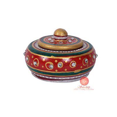 Saudeep India Handicrafts Marble Kumkum/Box Sindoor Dani/Vermilion Box Decorative Box Sindoor Dibbi with Meena Work