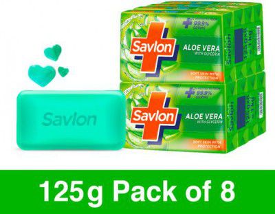 Savlon Aloe Vera with Glycerin Soap Bar, (8 x 125 g)