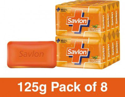 Savlon Glycerin Soap Bar with Protection, Natural Origin Glycerin, 125g Combo Pack (8 x 125 g)