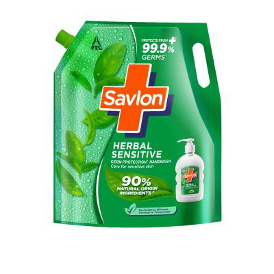 Savlon Herbal Sensitive Germ Protection Liquid Handwash Refill Pouch, 1.3L ph Balanced