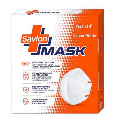Savlon Mask | BIS Certified FFP2 S Mask For Men and Women (Comparable to N95) Pack Of 4