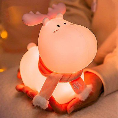 Savvy Bucket || LED Night Light for Kids, Adorable Little Deer Silicone Night Light, USB Charging Colorful Night Lamp for Bedroom Baby Room Pink