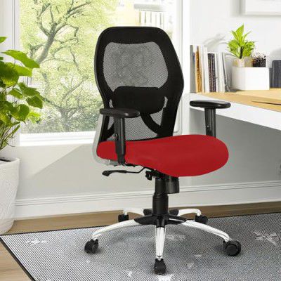 SAVYA HOME Apollo Mid Back Ergonomic Office Chair with Adjustable Arms and Anyposition Tilt Lock Mechanism (Red)