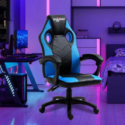 SAVYA HOME Hacker Multi-Functional Ergonomic Gaming/Computer/Home/Office Chair, Premium PVC Fabric Chair with Built-in Lumbar Support (Blue)| Apex Crusader Gaming Series (Blue)