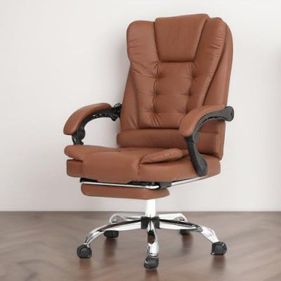 SAVYA HOME Virtue Plus Ergonomic High Back Leatherette Office Chair | Work from Home Desk Chair | Lumbar Support | Cushioned Armrest & Footrest | 135 Degree Tilt and Lock Mechanism- Brown