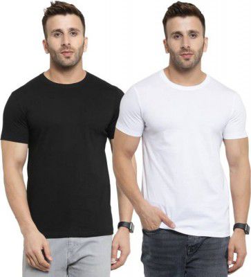 SCOTT INTERNATIONAL Solid Men Round Neck Black, White T-Shirt (Pack of 2)
