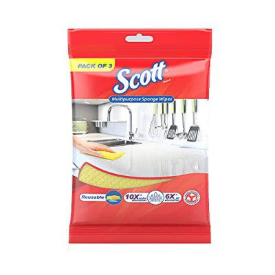 Scott Multipurpose Reusable Kitchen Cleaning Sponge Wipes, Pack of 3 (63331)