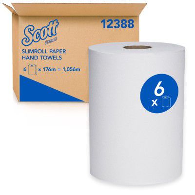 Scott Slimroll Hard Roll Paper Towels (12388) with Fast-Drying Absorbency Pockets (HRT Roll), 176 m per roll, Pack of 6 rolls, White color-12388K
