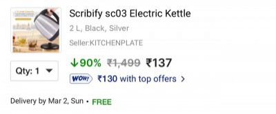 Scribify sc03 Electric Kettle  (2 L, Black, Silver)