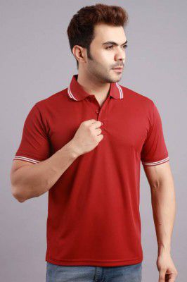SCUBA  Men Solid Polo Neck Poly Cotton Maroon T-Shirt