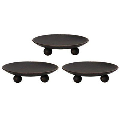 Scwhousi Rustic Rose Black Iron Plate Candle Holder,Decorative Iron Pillar Candle Holder, Set of 3,Candle Stand for Wax Candles