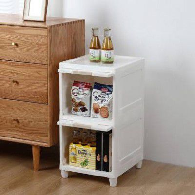 SEASONS 2 UNITS PLASTIC FOLDABLE SINGLE DOOR CUPBOARD FOR CLOTH STORAGE MODULAR CABINET PVC Collapsible Wardrobe  (Finish Color - WHITE TIER 2, DIY(Do-It-Yourself))