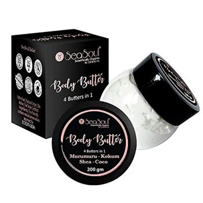 SeaSoul Body Butter with Cocoa, Shea, Murumuru & Kokum Skin Moisturizer Cream for Dry Skin for Brightening, Lightening & Pigmentation Reduction pH Balanced Formula (200 g)