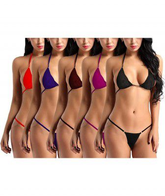 secret love Womens Adjustable Bra Back Tie Exposed Hips Two-Piece Sexy Comfortable Thin Bra Panty