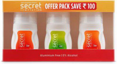secret temptation Active Lifestyle and Brightening Fresh Underarm Roll on Combo| Deodorant Roll-on - For Women  (150 ml, Pack of 3)