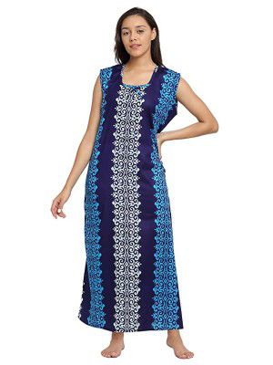 Secret Wish Womens Blue Printed Cotton Nighty (Free Size)