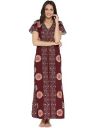 Secret Wish Womens Cotton Printed Maxi Night Gown | Comfortable Sleep Wear | Free Size| Maroon...