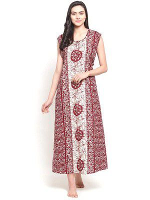 Secret Wish Womens Cotton Printed Maxi Sleep Wear